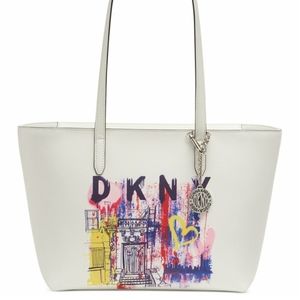 DKNY Graffiti Logo White Leather Handbag